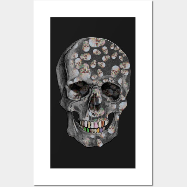 Happy Skull Random Pattern (Black) Wall Art by Diego-t